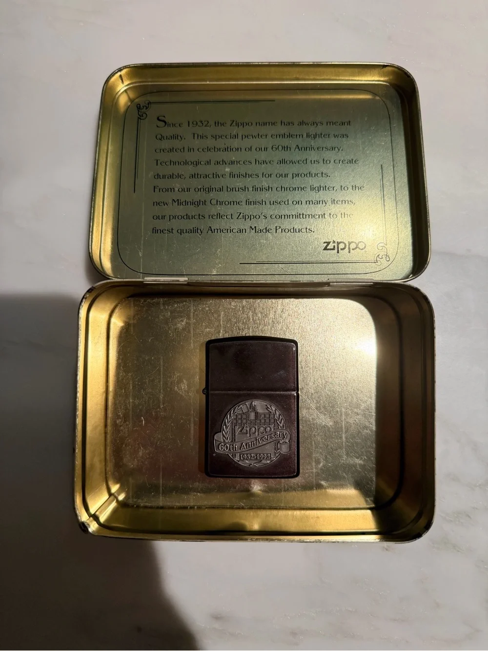 60th Anniversary Zippo Metal Pocket Lighter